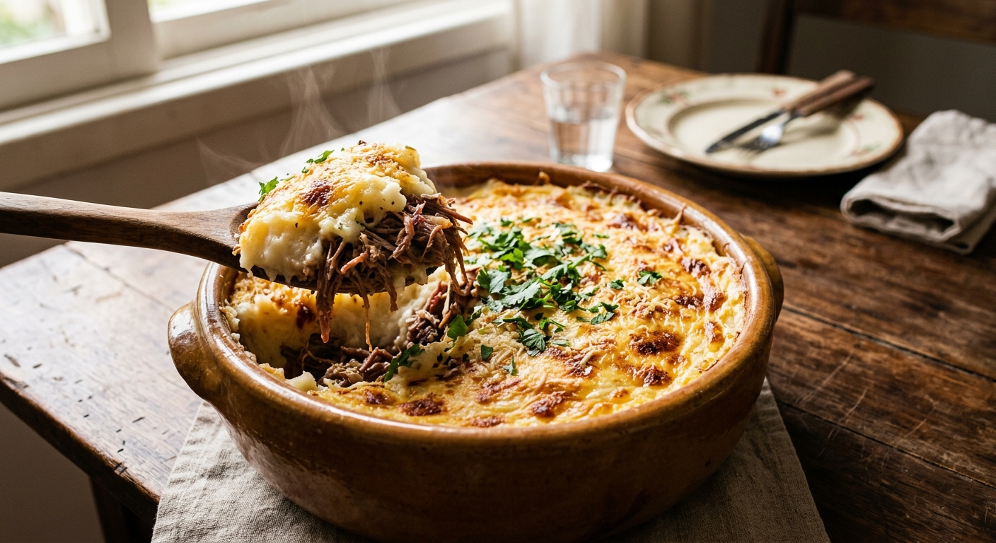 Escondidinho de carne de sol gratinado
